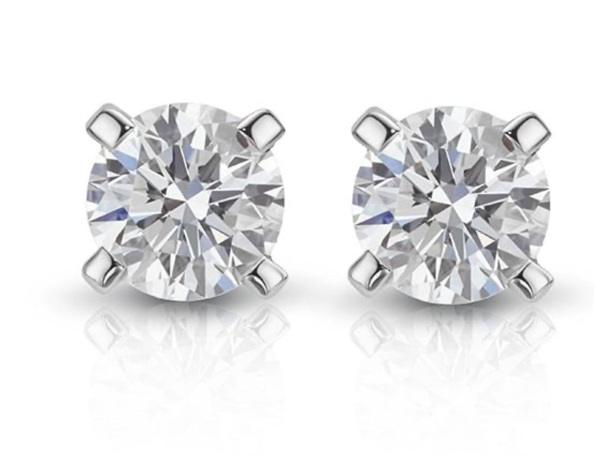Editorial fashion shot of diamond solitaire stud earrings