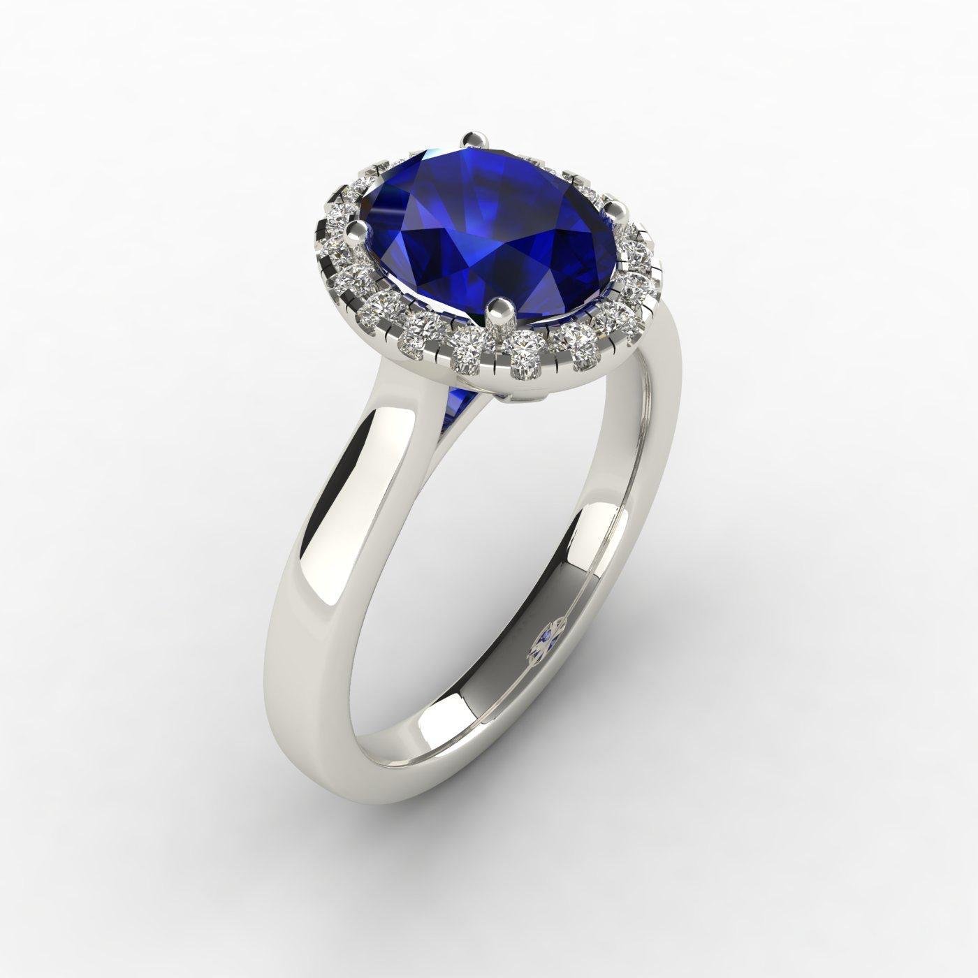 Blue Sapphire Halo Ring angled view