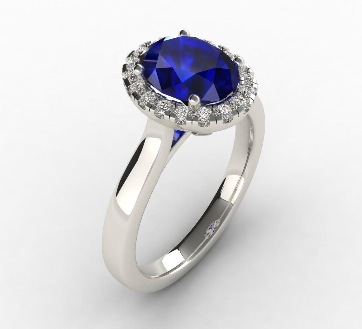 Blue Sapphire Halo Ring front detail