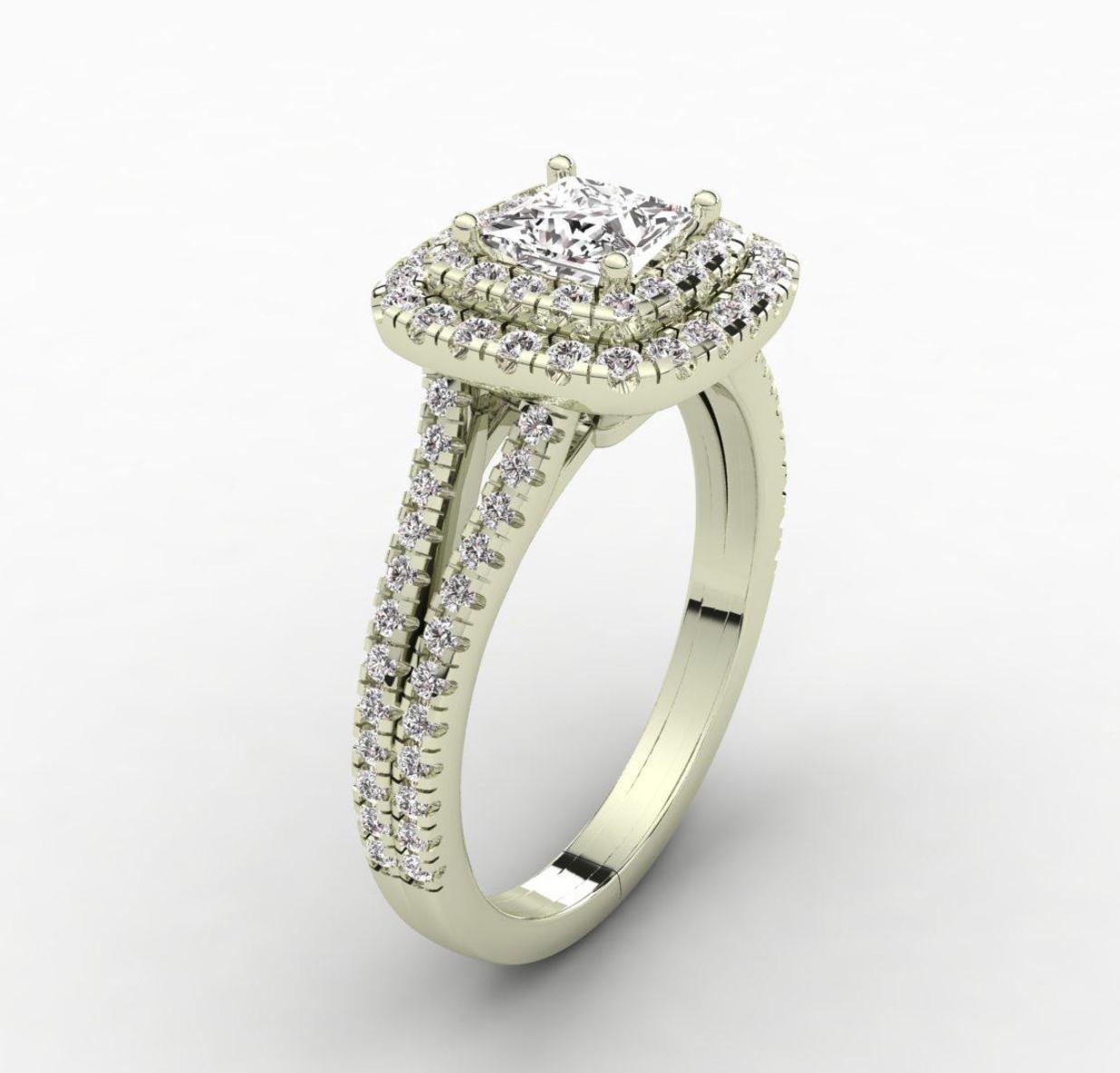 Radiant Double Halo Ring in white gold