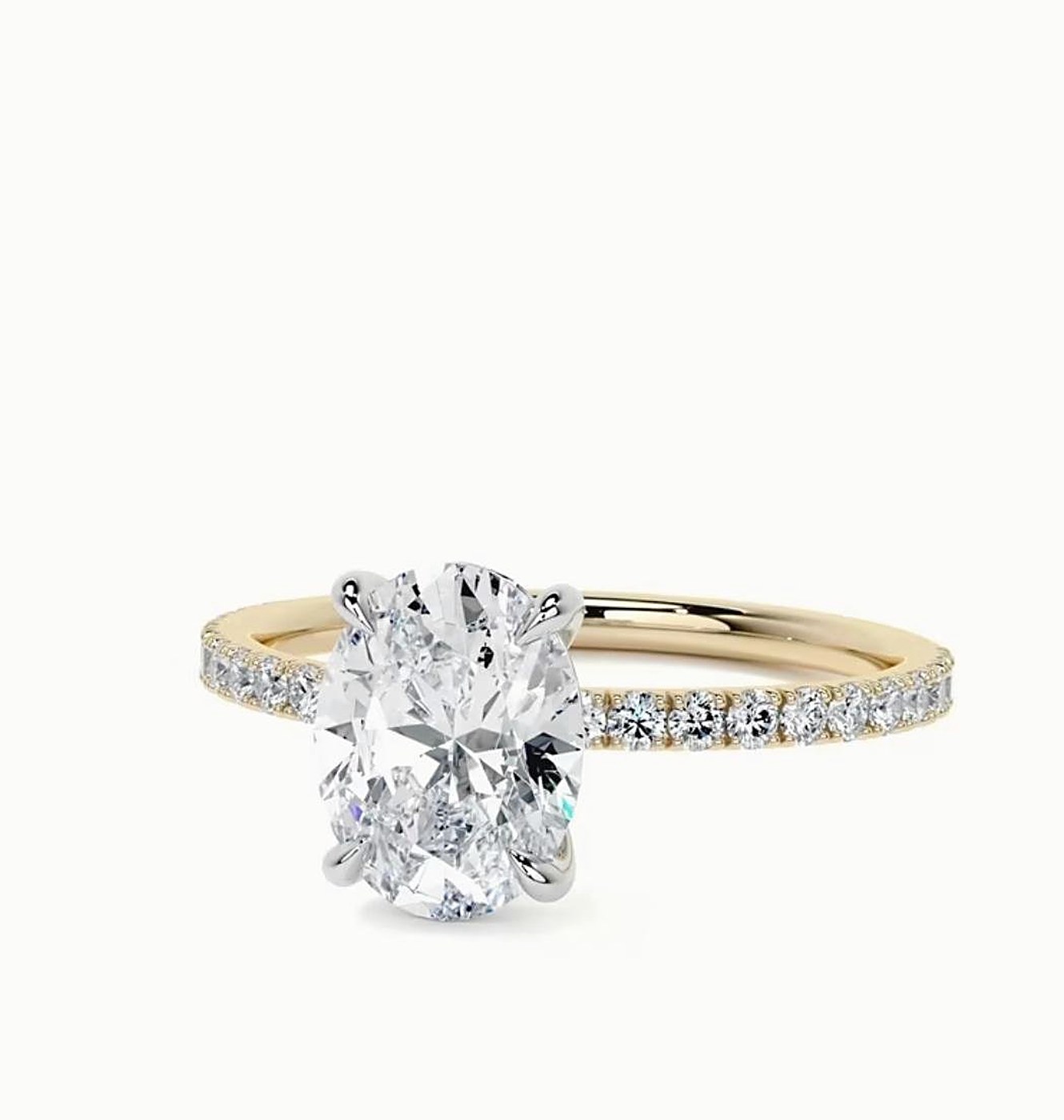 Oval Diamond Pave Ring in yellow gold