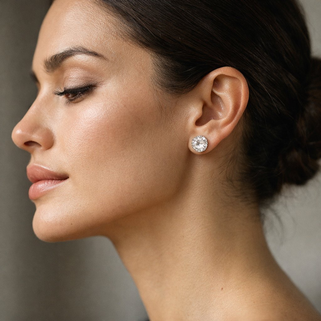 Portrait photography of diamond stud earrings
