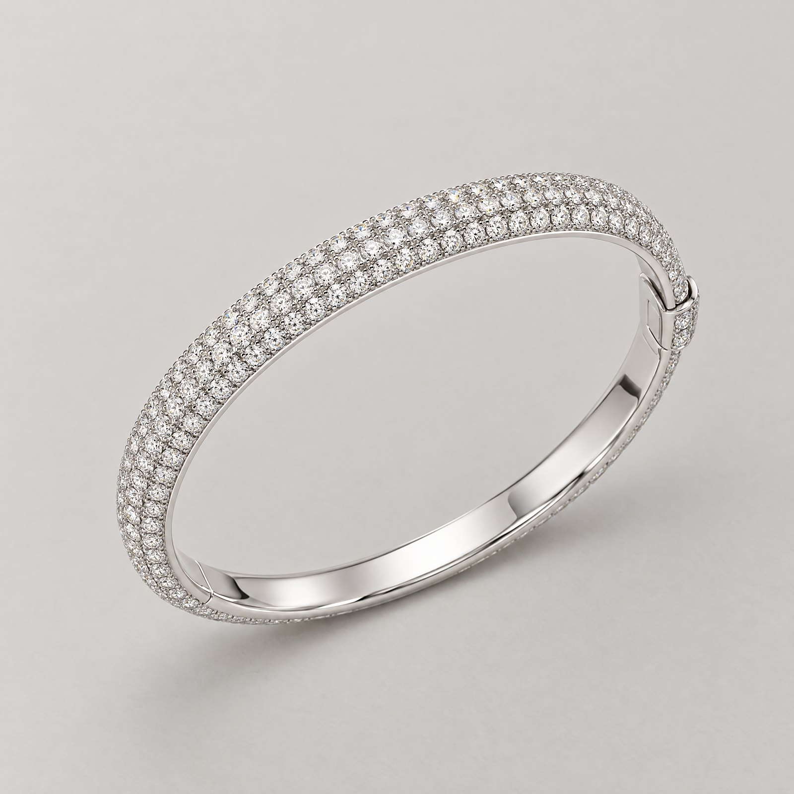 PavÃ© Bangle in white gold â angled view