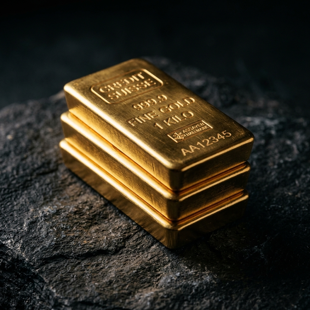 Premium 24K gold bullion stacked neatly on stone