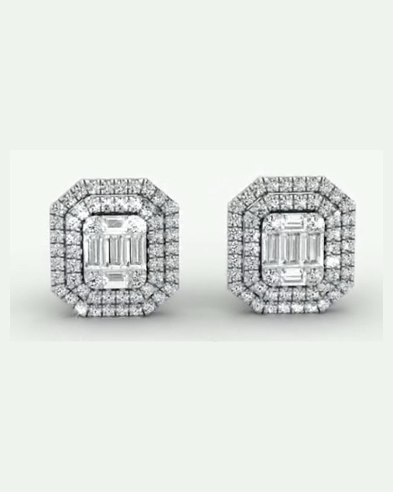 Square Halo Studs in white gold