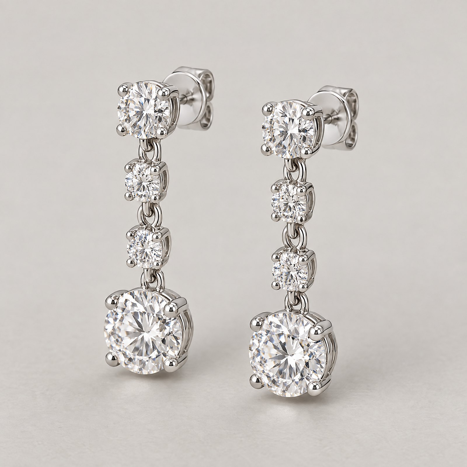 Diamond Drop Earrings in white gold â alternate angled view