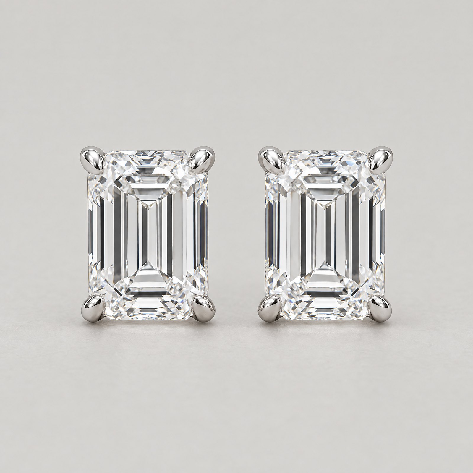 Emerald-Cut Diamond Studs in white gold