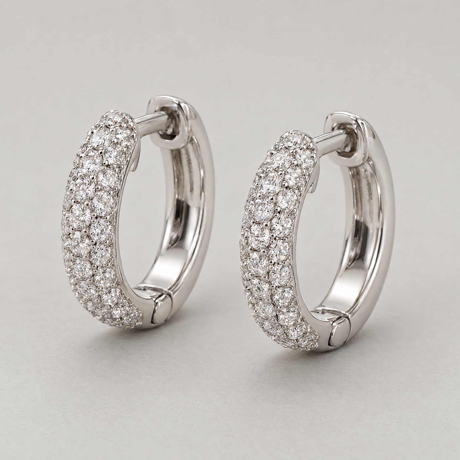 Pavé Huggie Hoops in white gold