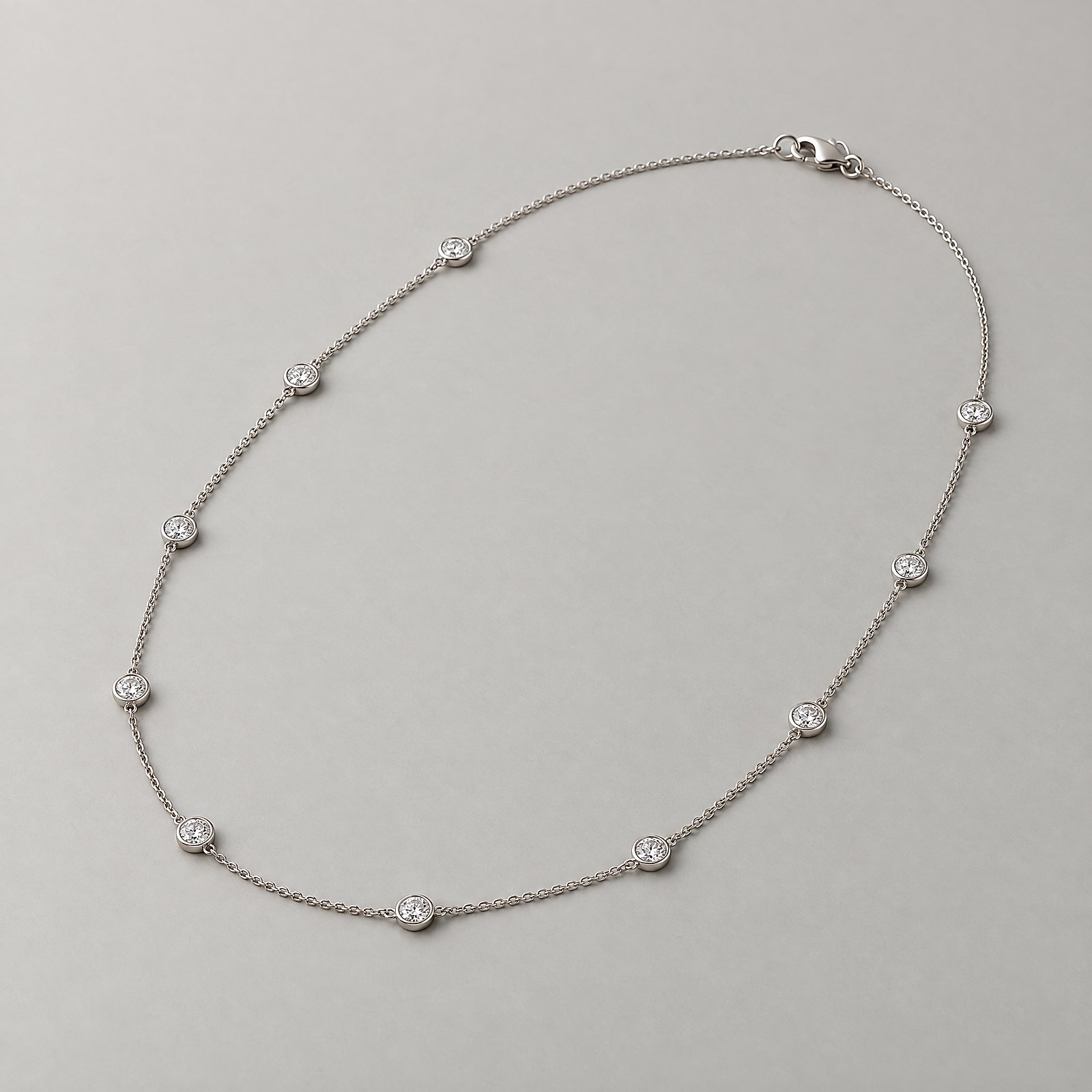 Diamond Station Necklace in white gold â angled view