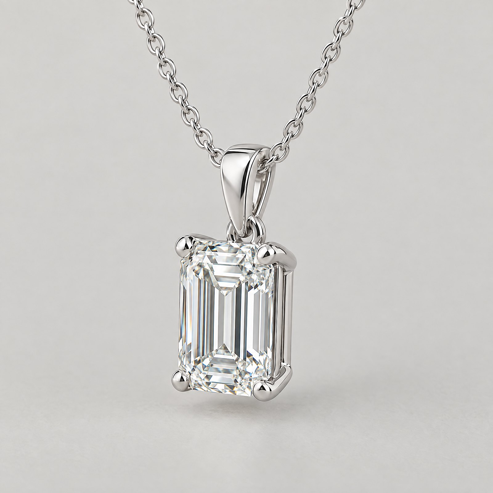 Emerald-Cut Diamond Pendant in white gold â angled view