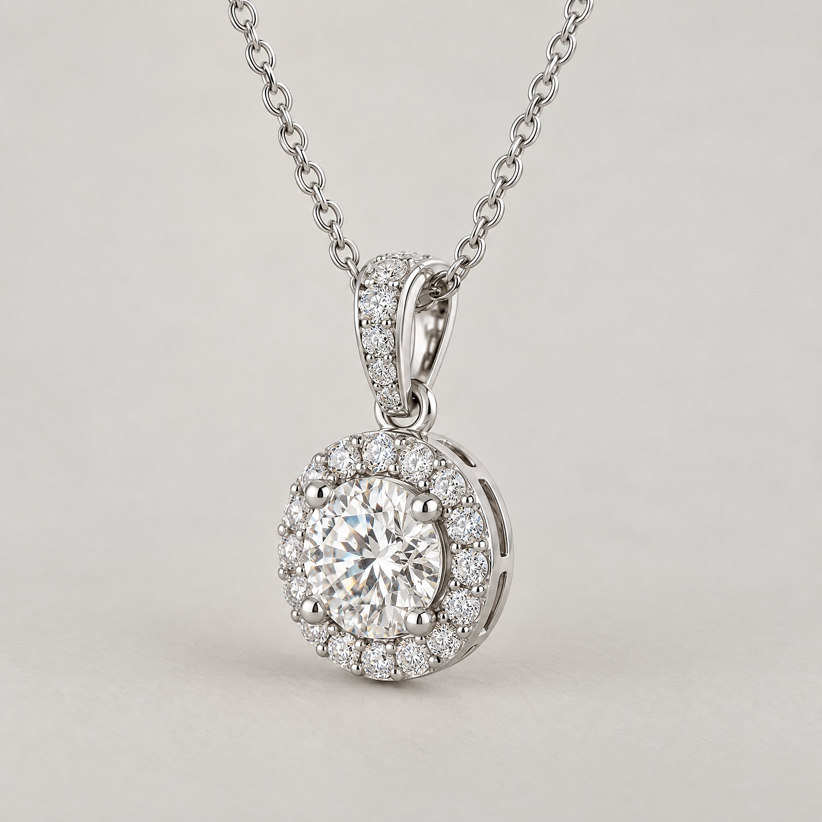 Halo Pendant Necklace in white gold â angled view