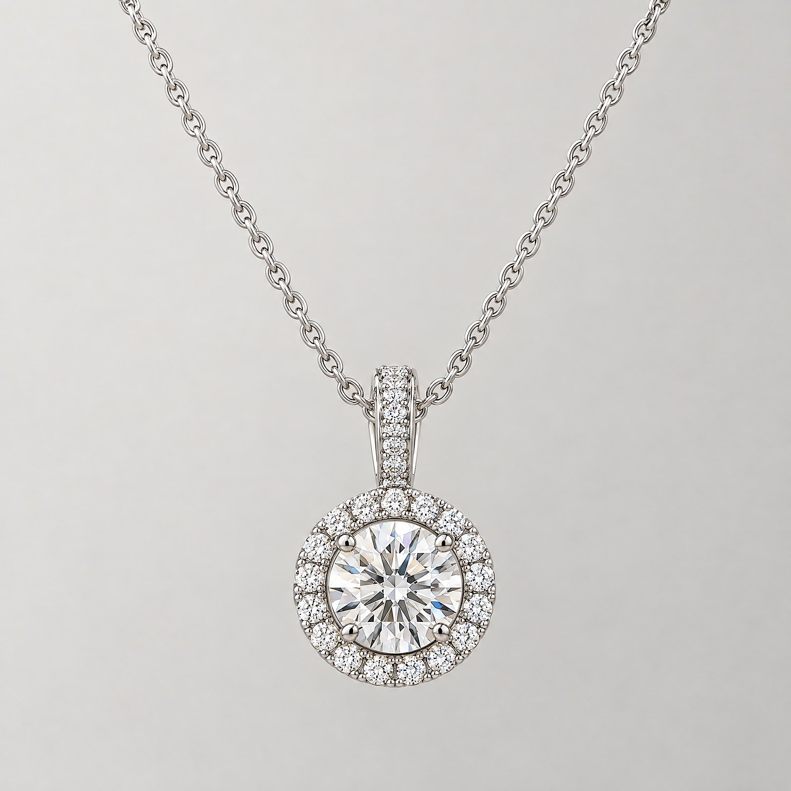 Halo Pendant Necklace in white gold