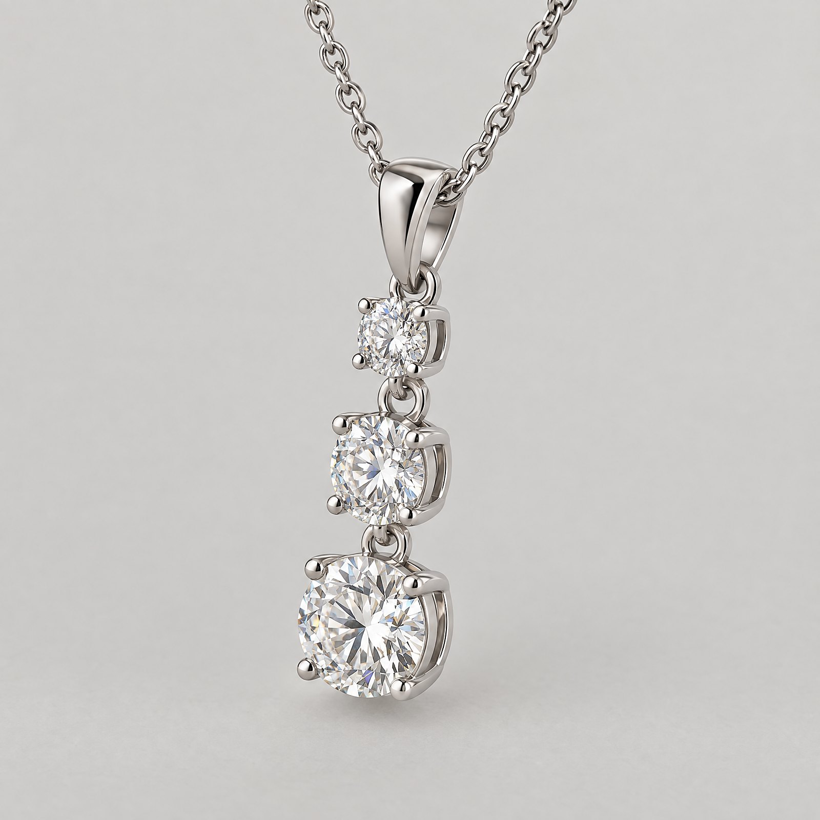 Three-Stone Pendant Necklace in white gold â angled view