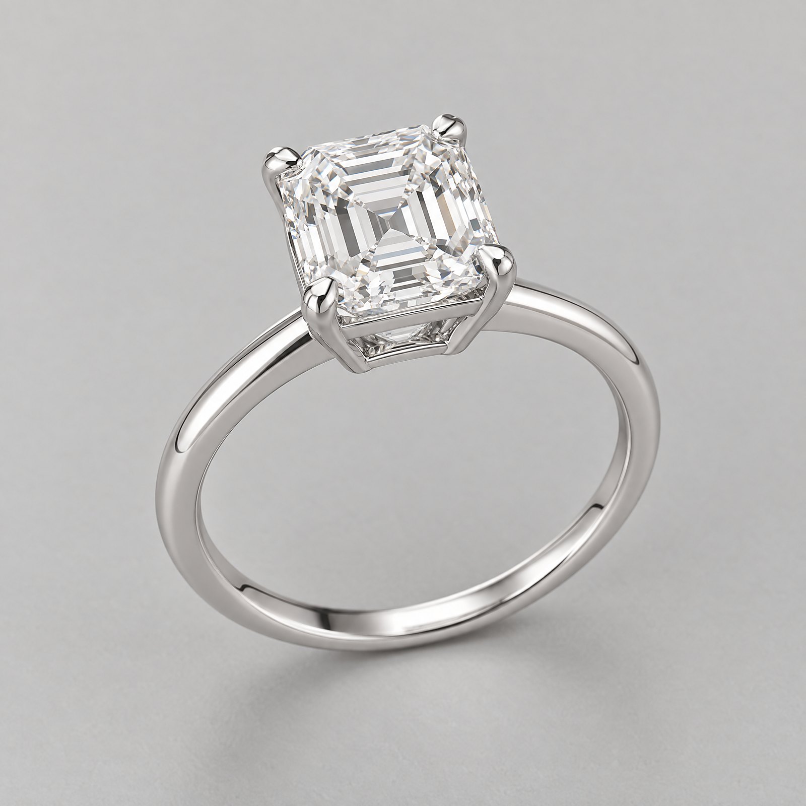 Asscher Diamond Solitaire Ring in white gold â angled view