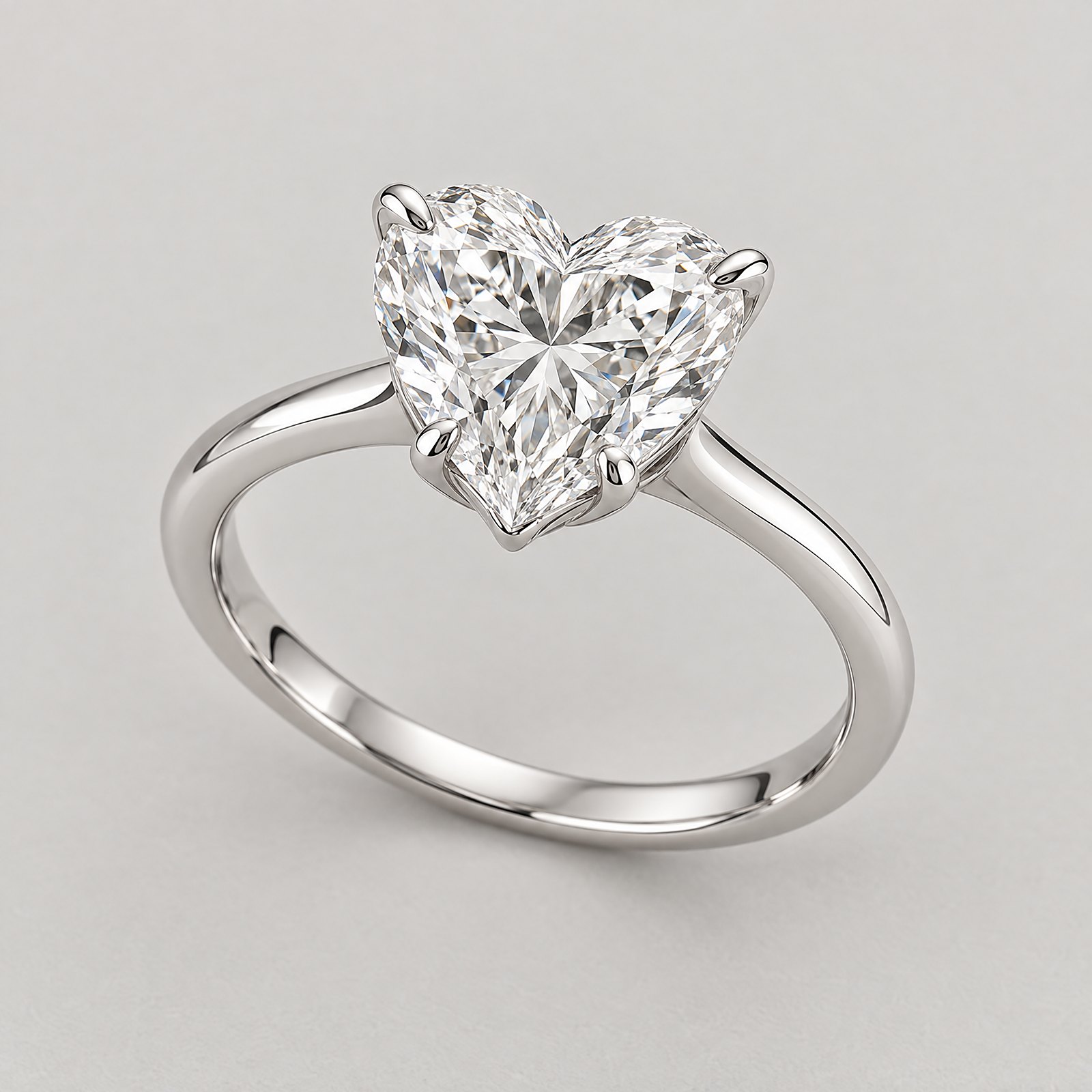 Heart Diamond Solitaire Ring in white gold â angled view