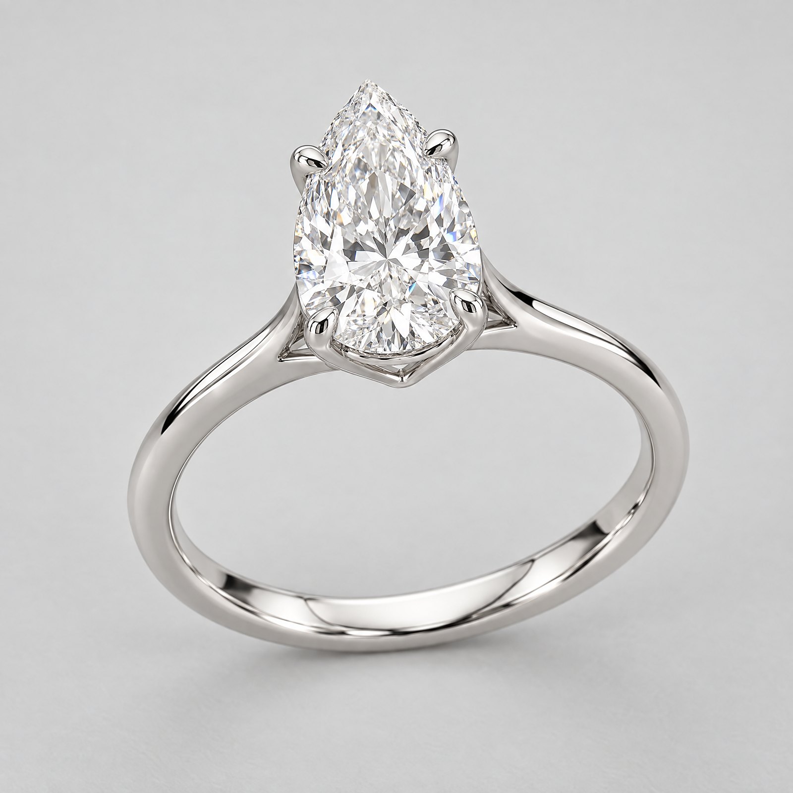 Pear Diamond Solitaire Ring in white gold â angled view