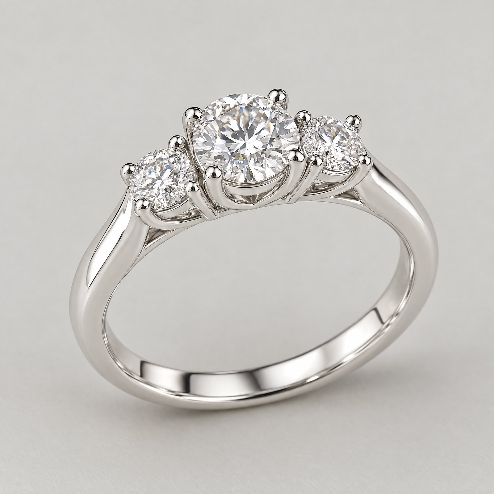 Trilogy Three-Stone Ring in white gold â angled view