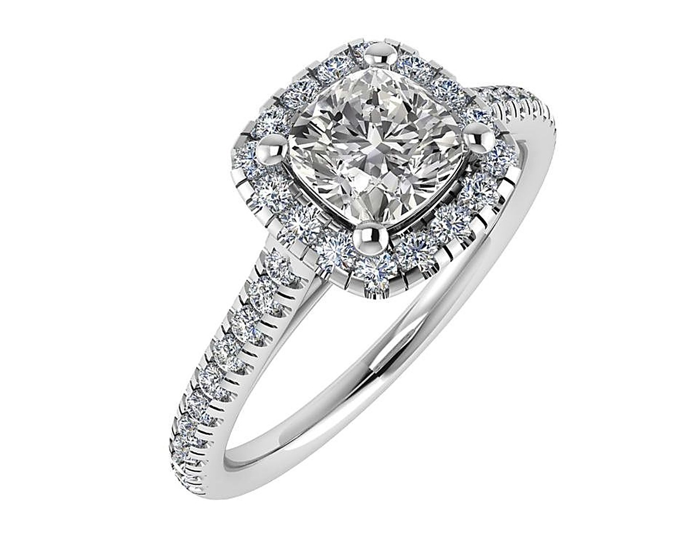Cushion Diamond Halo Ring in white gold
