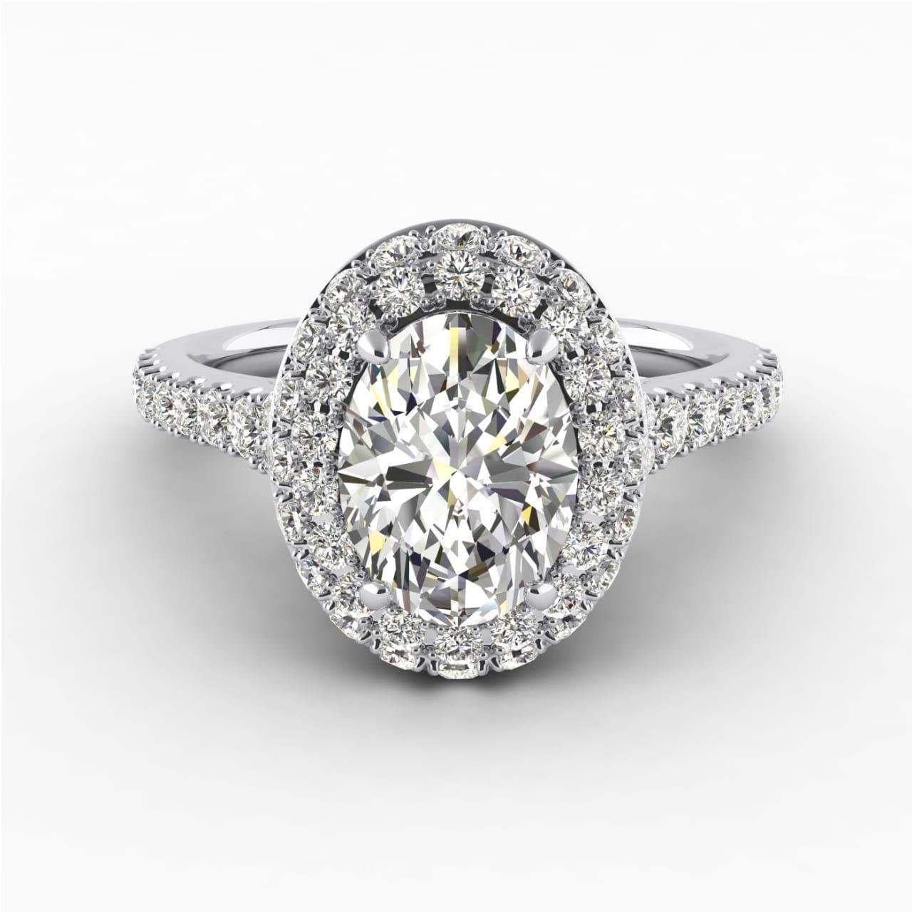 Oval Diamond Halo Ring in white gold â 3D angled view