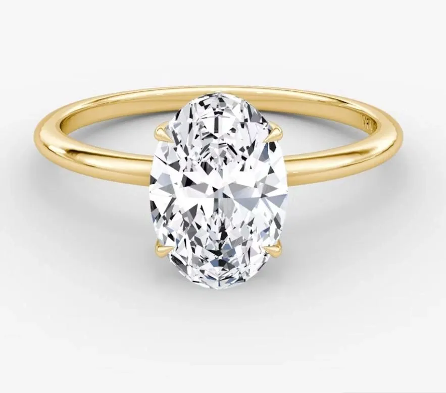 Oval Diamond Solitaire Ring in yellow gold â render view